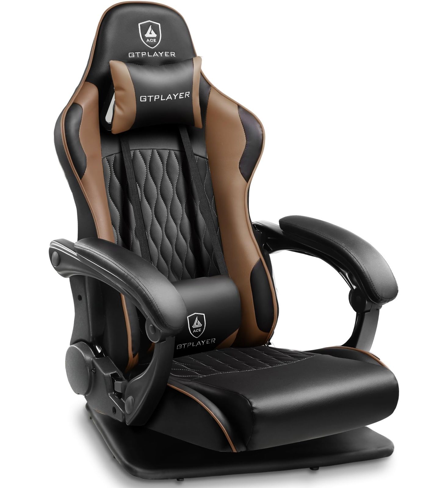 GTPlayer ゲーミング座椅子 ゲーミングチェア 165°リクライニング ゲームチェア ハイバック 360度回転 ランバーサポート 腰痛対策 連動肘掛け付き ハンコンスタンド座椅子の自作 GTP900-ZY-BROWNｍａ