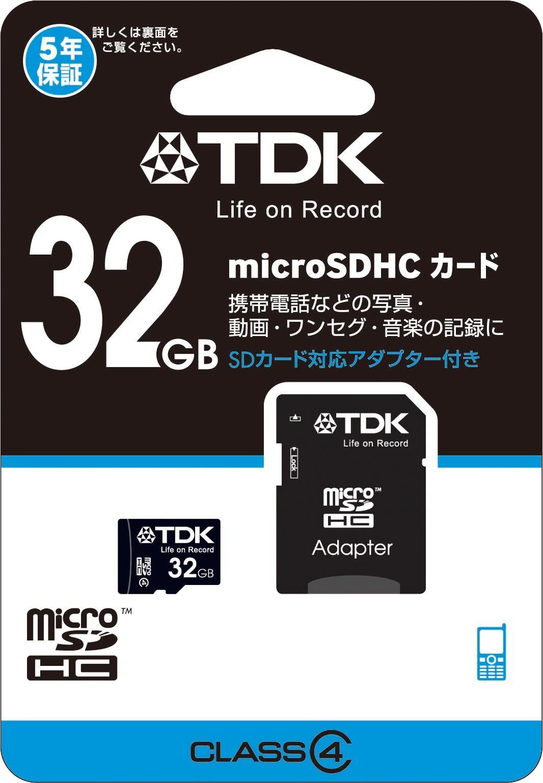 TDK microSDHCカード 32GB Class4 5年保証 SDカードアダプター付 Newニンテンドー3DS動作確認済み T-MCSDHC32GB4