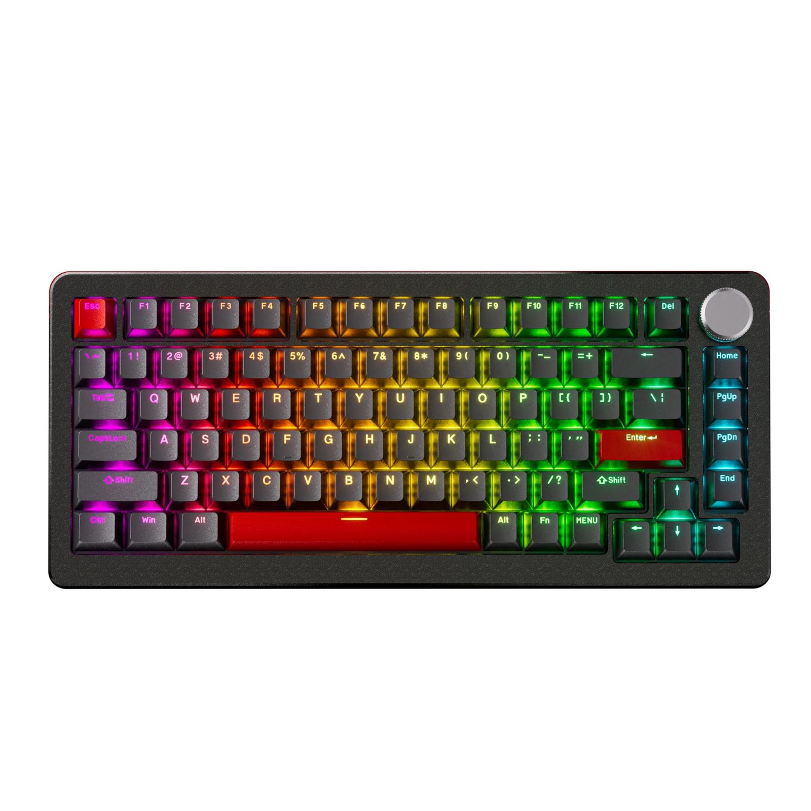 DrunkDeer A75 Pro ラピッドトリガー 静音 磁気スイッチ メカニカル ゲーミングキーボード ノブ付き HE ホール効果 75% 82キー 調節可能な作動 RGB PBT キーキャップ [OEM-PBT-BLACK-Silent Switch]