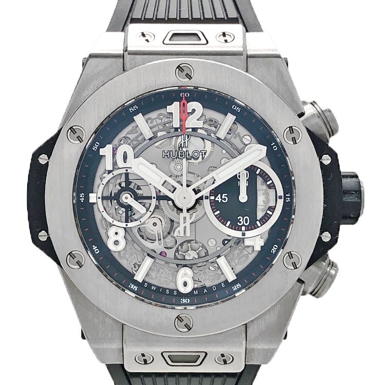 HUBLOT ウブロ ビッグバン ウニコ チタニウム 411.NX.1170.RX 45mm シースルーバック ラバーベルト AT オートマ時計 ストップウォッチ機能 メンズ