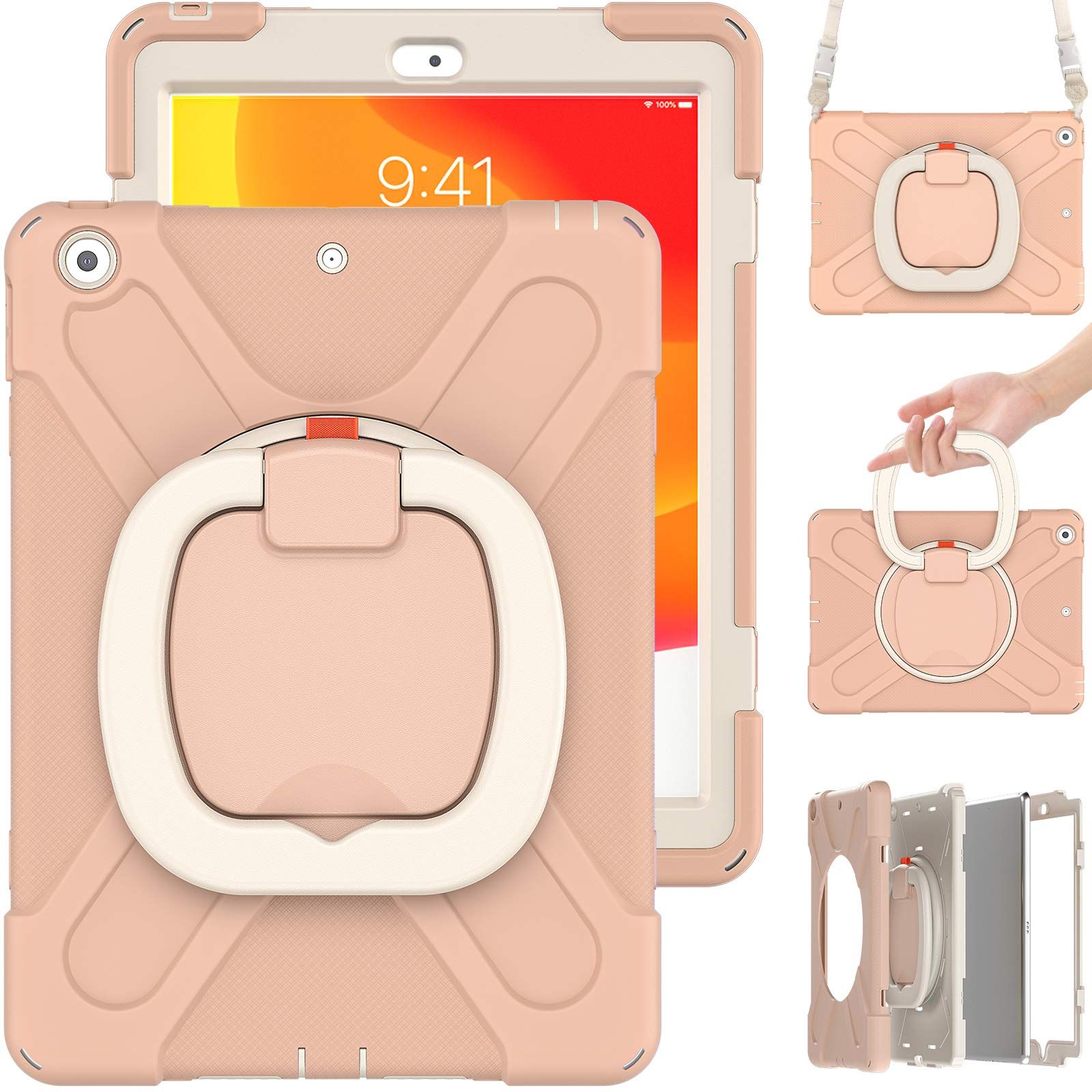 新品 Moogukadan iPad Mini 6/iPad mini7 A17 Pro 用の ケース 肩掛け ショルダーストラップ 360°回転ベルト スタンド ペンシル収納 虹色 米軍MIL資格 耐衝撃 キッズ かわいい 子供 アウトドア リング 持ち手付