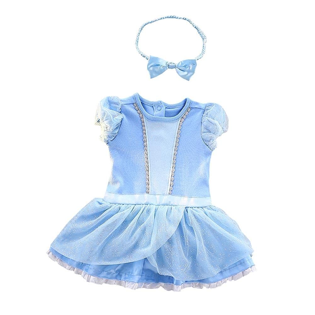 新品 [Dressy Daisy] 幼児 女の子 プリンセスドレス 青いプリンセス 風 ロンパース コスプレ カチューシャ付 ハロウィン 誕生日 パーティー 仮装 0～3ヶ月 ブルー