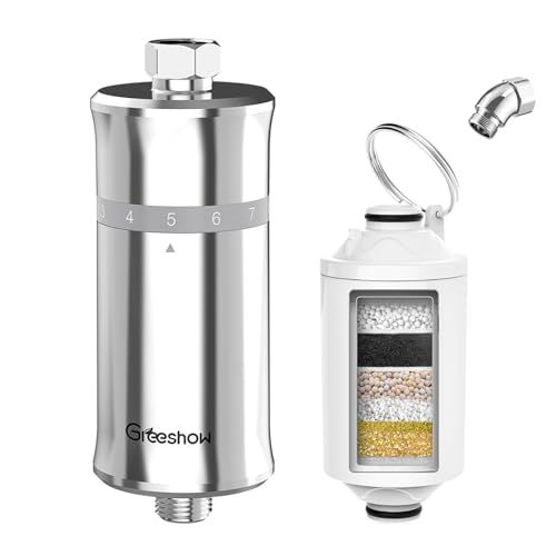 Greeshow シャワーヘッド 浄水器 塩素除去 98%以上 シャワーフィルター 8段階ろ過 ビタミンC配合 軟水化 【変換エルボ付き/簡単取付】 赤ちゃん 敏感肌 アトピー対策 髪質改善 肌荒れ防止 20,000L長寿命 カートリッジ1本内蔵 G1/2規t