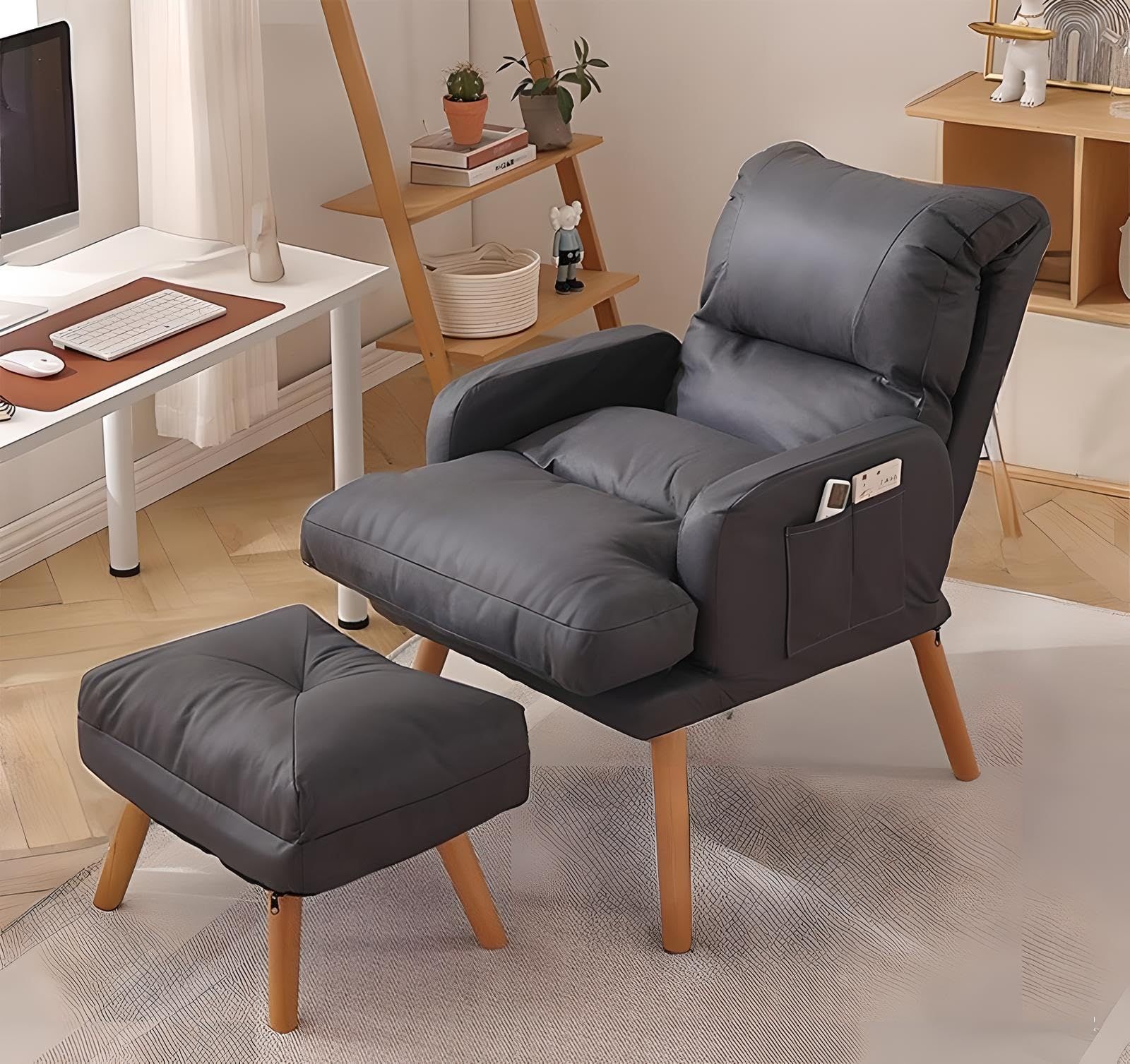 新品 TAIVINN リクライニングソファ コンパクトソファ 1人掛け 肌触りが良い リクライニング機能付き リラックス 北欧 昼休み 一人用 布製 肘掛け付き 天然木脚 一人暮らし (グレー テクノロジー生地 フットレスト付き 93cm) 19,880円