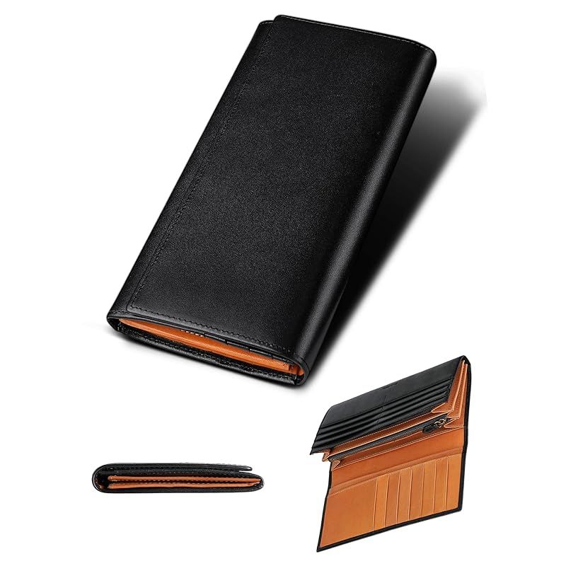 【新品】 [ファブリツィオ] 財布 メンズ レディース 長財布 2つ折り マチ付き 小銭入れ 薄い 大容量 カード21枚 使いやすい イタリアン レザー 一流の革職人が作る 本革 YKKファスナー (ブラック) 0