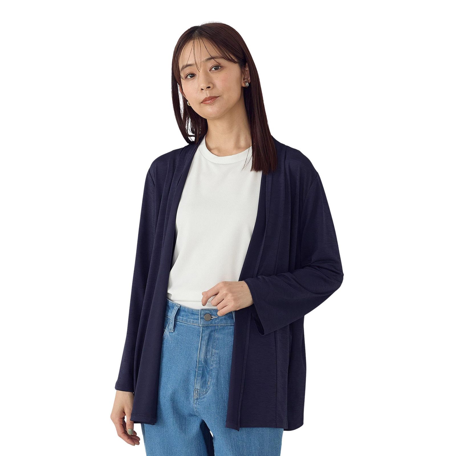 新品 [コムサイズム] 接触冷感・ＵＶカット 夏定番の着流しカーディガン 12-56CK03-205 ネイビー F