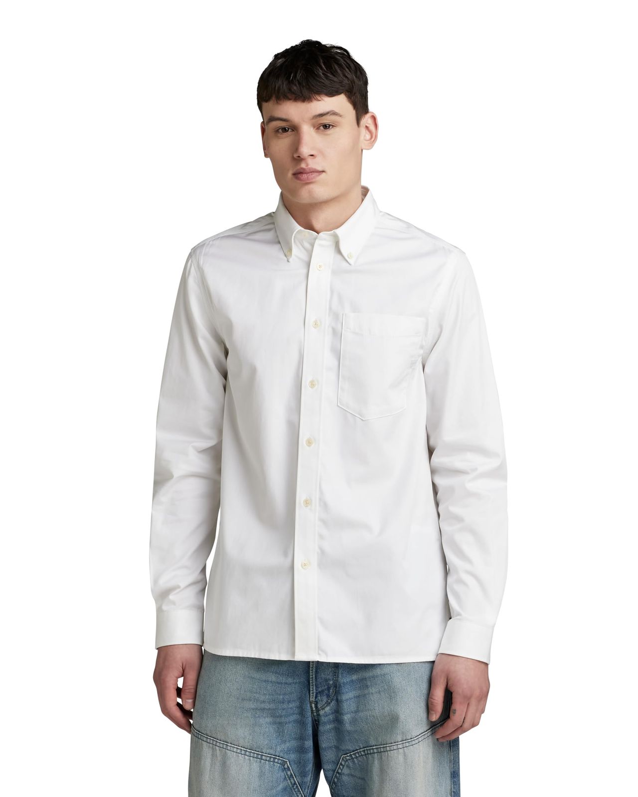 新品 [ジースターロゥ] シャツ メンズ 長袖 レギュラーフィット ホワイト One pkt regular shirt ls D24292-A504-110-XL