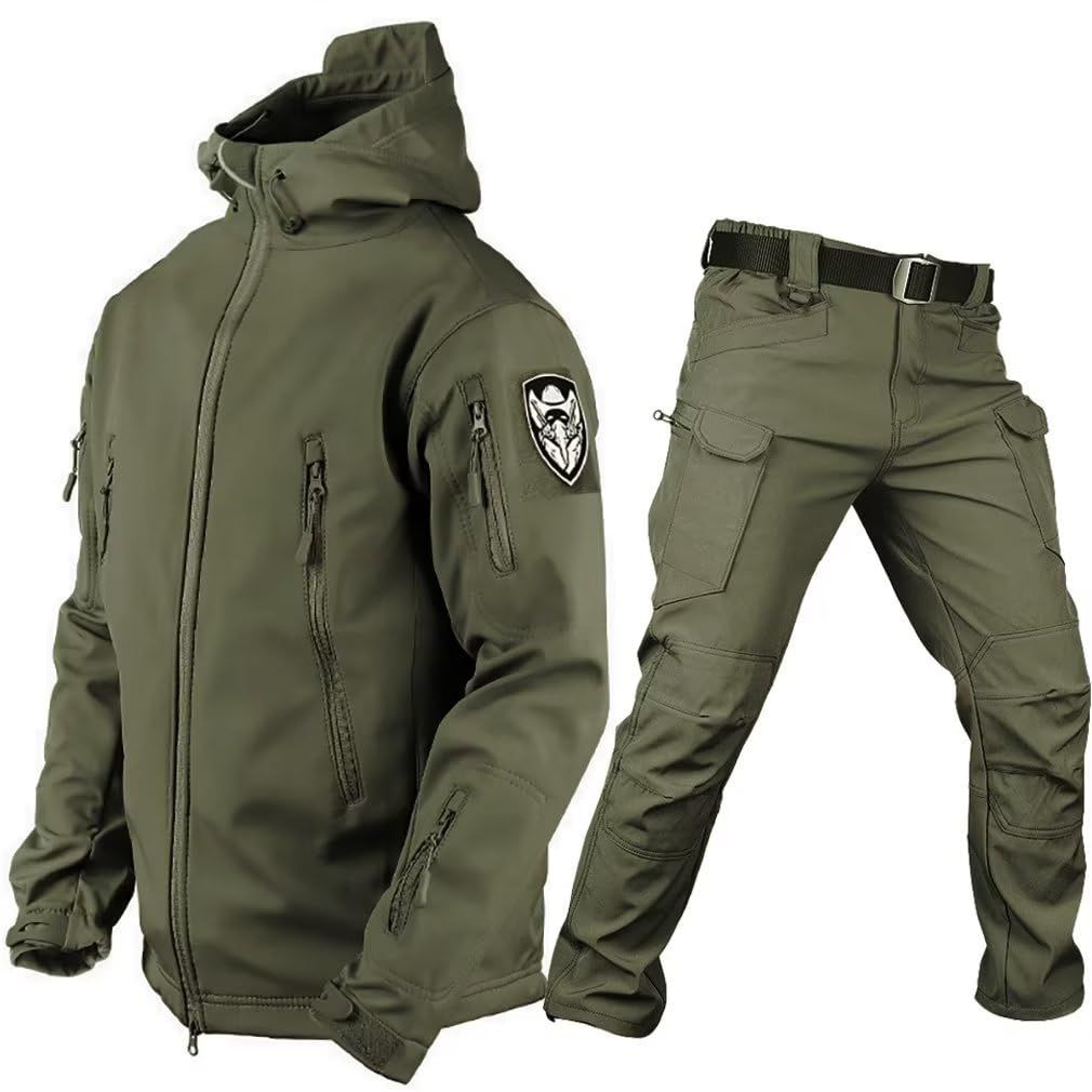 新品 [Vasarhely] アウトドア ジャケット 多機能 上下セット メンズ ウェア 登山服 作業 釣り 寒さ対策 防風 撥水 防水 レインコート 耐水圧 5000mm(XL グリーン)