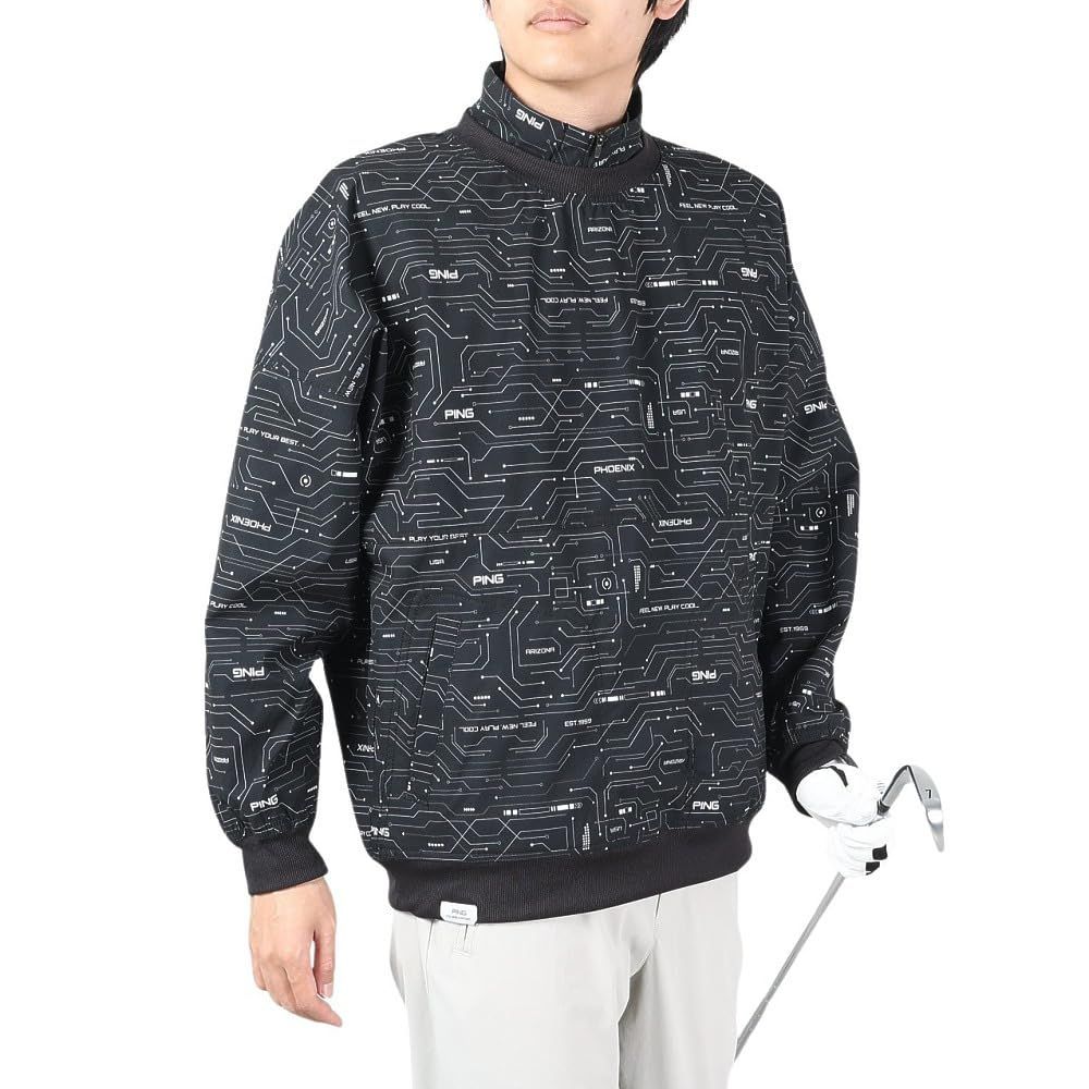 新品 [ピン アパレル] メンズ 3WAY フルジップブルゾン (袖取り外し可能・抗菌防臭) / ゴルフ アウター / 621-4120201 011_ブラックxホワイト M