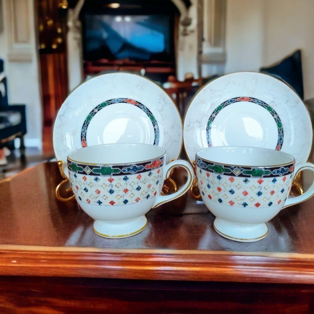 WEDGWOOD ハーレクイン リーシェイプ カップ＆ソーサー 2客セット ウェッジウッド アンティーク 希少品
