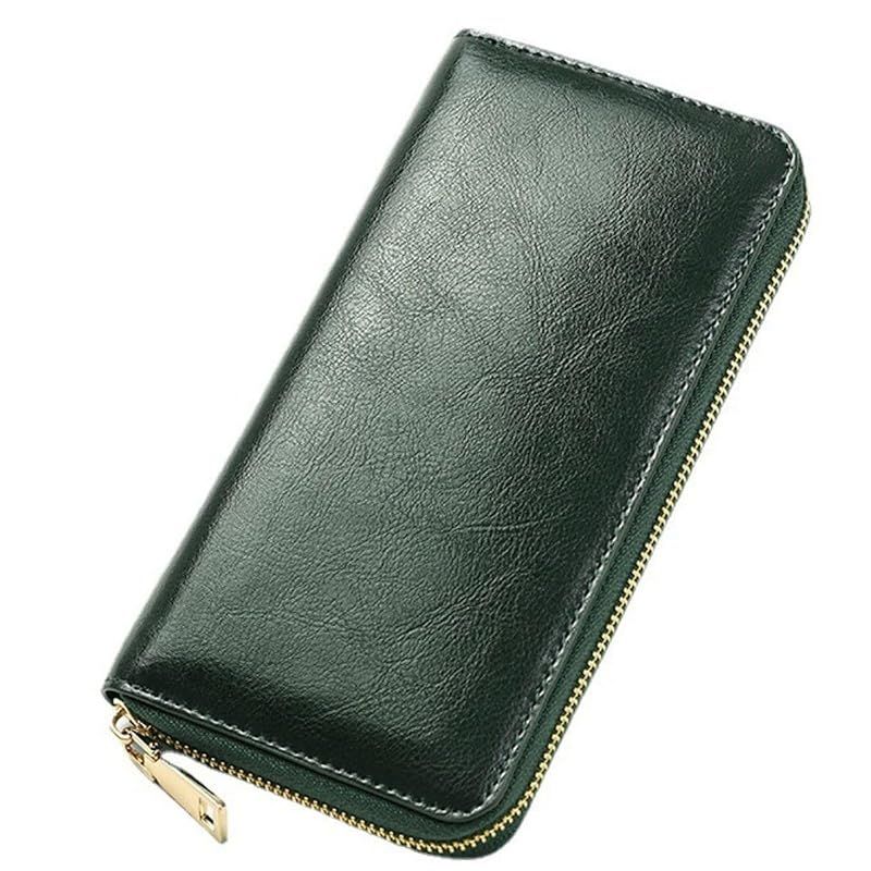 【新品】 [Brillantina] 長財布 本革 オイルレザー 【 経年変化を楽しむ 】 メンズ レディース 財布 スキミング防止 RFID 大容量 牛革 ラウンドファスナー 小銭入れ 大きく開く 金運 風水 プレゼント (グリーン)
