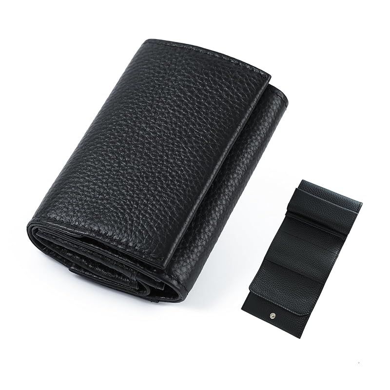 【新品】 [imeetu] ミニ財布 三つ折り財布 小さい 旅行財布 レディース メンズ 本革 小銭入れ付き みつおり 本革 軽量 コンパクト 使いやすい（ブラック）