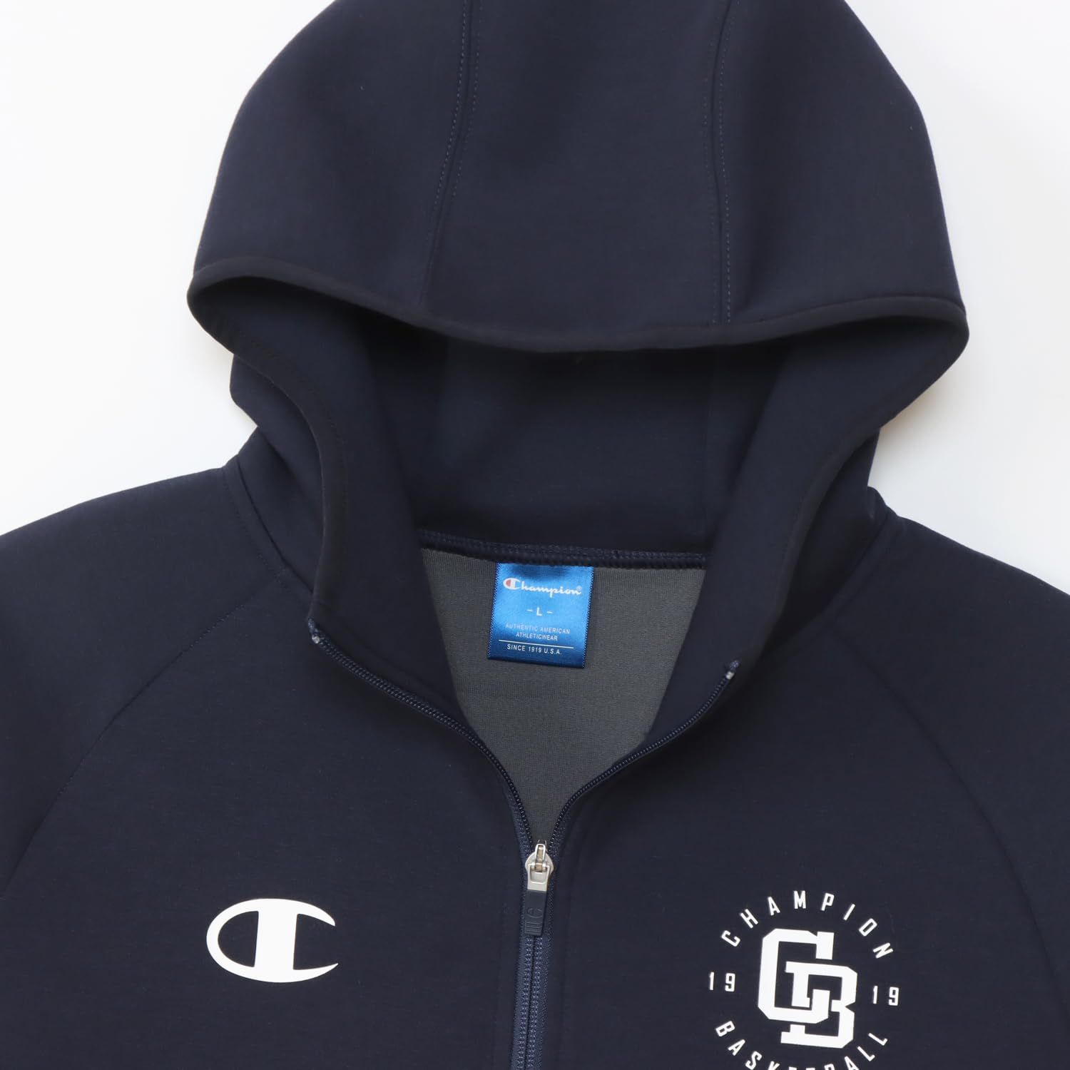 新品 [チャンピオン] パーカー 長袖 ストレッチ 保温 ワンポイントロゴ TECH WEAVE(R) 3LS ジップフーデッドスウェットシャツ バスケットボール C3-YB141 メンズ ネイビー M