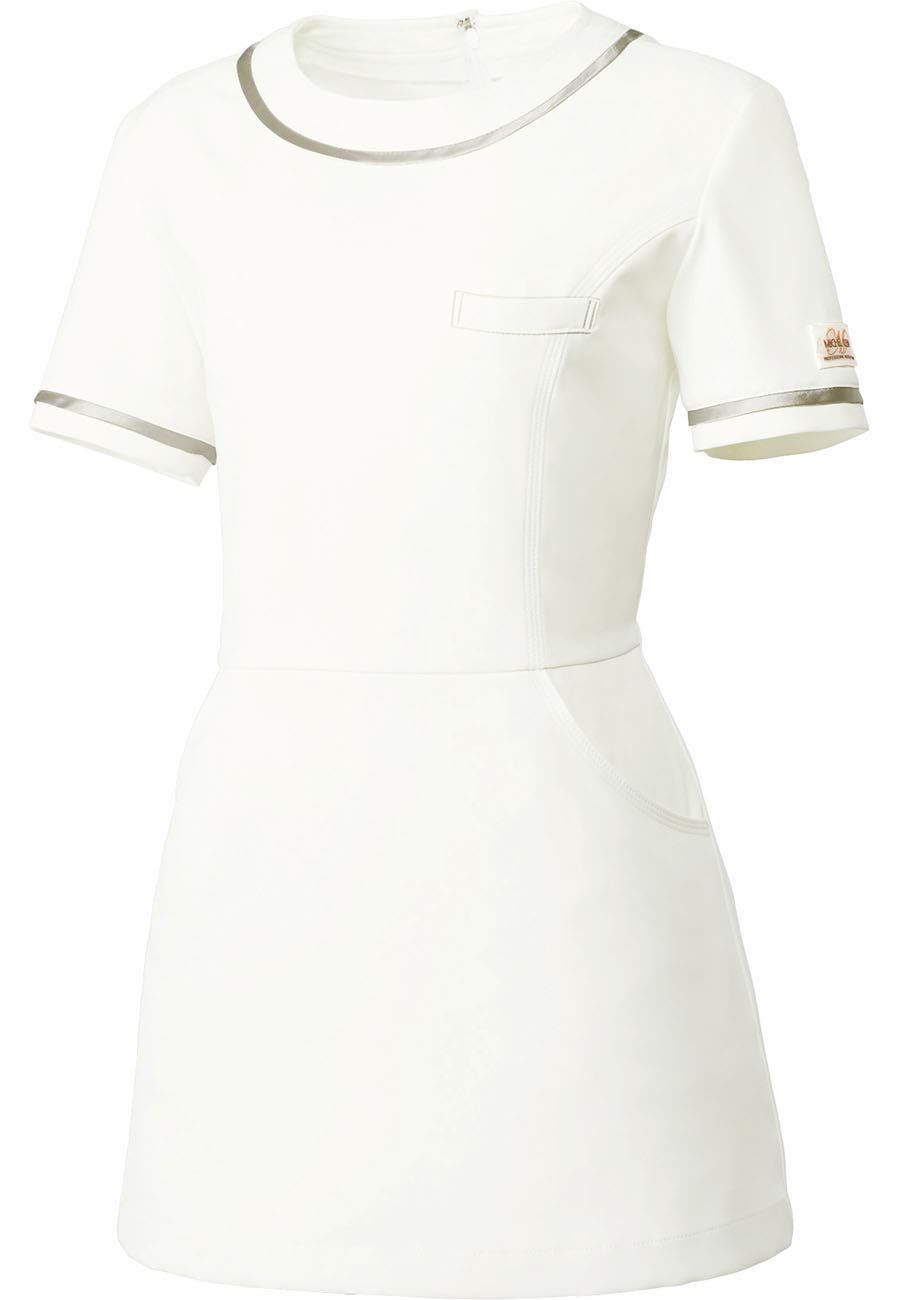 新品 ミッシェルクラン チュニック 女性用 スタイルアップ 脚長 ファスナー 動きやすい [透防止/制電/ストレッチ/制菌] 美容 病院 メディカル クリニック 受付 歯科 制服 MK0022 C-12 オフホワイト SS