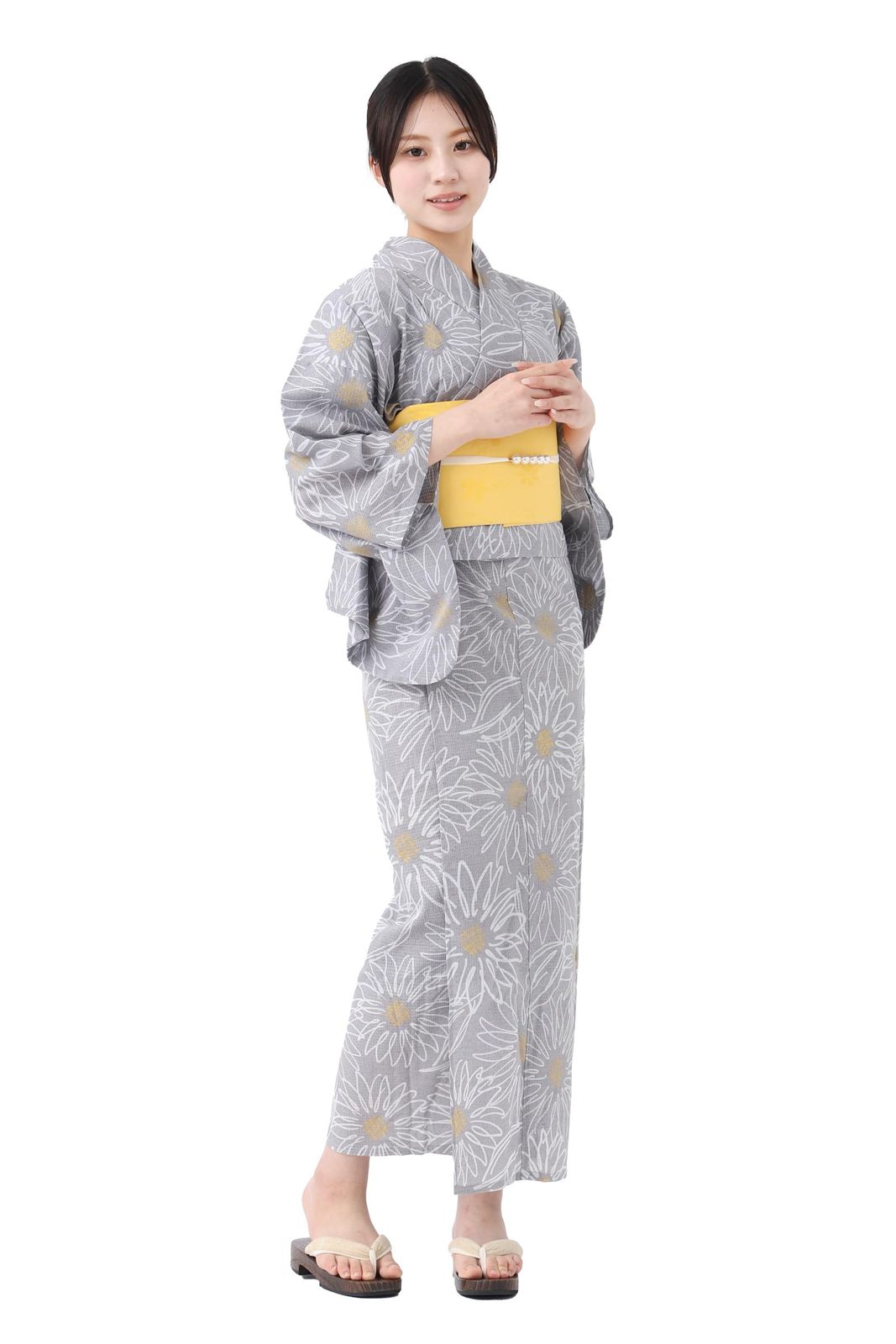 新品 [たゆたふ / TAYU-TAFU] セパレート浴衣 作り帯 2点 セット セパレートタイプ 簡単 着付け 二部式 ゆかた レディース 花火大会 夏祭り S グレー系 ひまわり柄