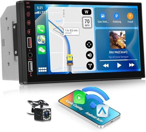 カーオーディオ2 Din 7インチIPSタッチスクリーン搭載 ワイヤレスCarPlay/Android Auto対応 Bluetooth内蔵 スマホミラーリング YOUTUBE視聴可能 18局FMチューナー バックカメラ接続 純正ハンドル操作対応 (日本語とt