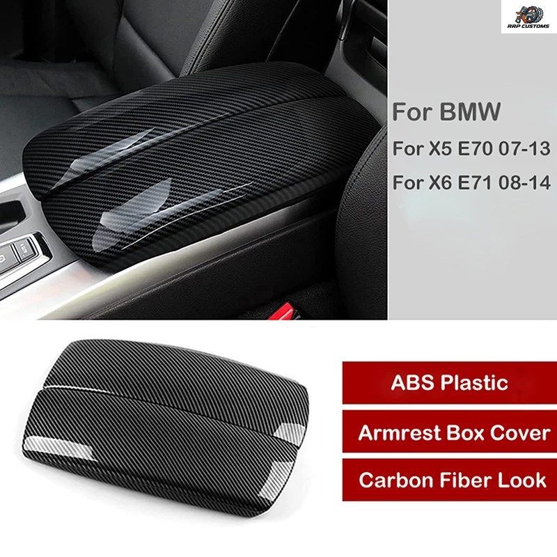 BMW X5 E70 2007-2013 & X6 E71 2008-2014 LHD RHD ユニバーサルフィット用カーボンファイバー調カーセンターアームレストコンソールボック