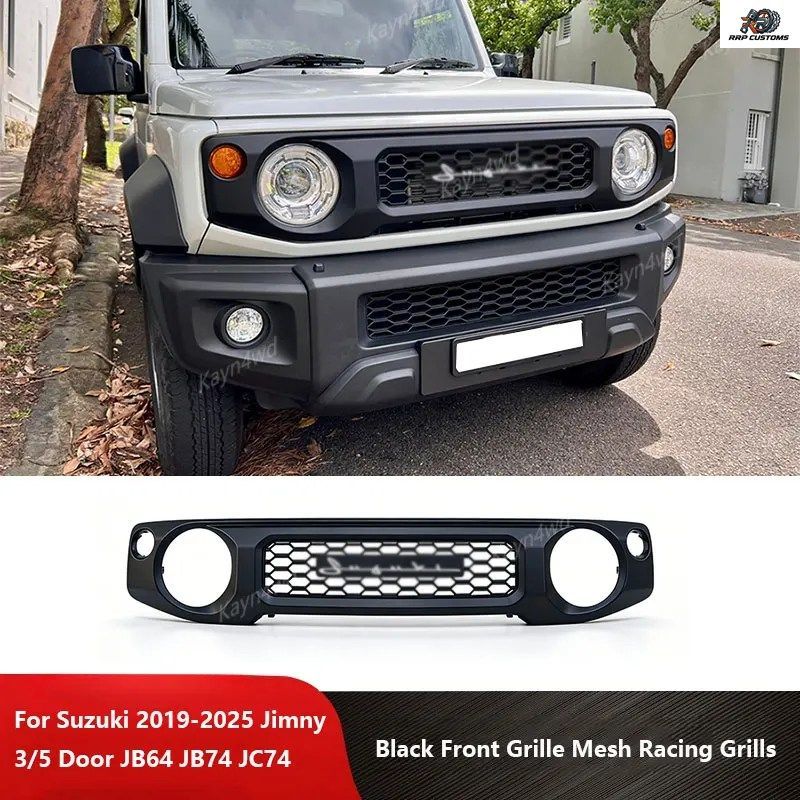 オフロード4x4エクステリアアクセサリー ブラックフロントグリルメッシュレーシンググリル スズキ 3ドア/5ドア 2019-2025 ジムニー JB64 JB