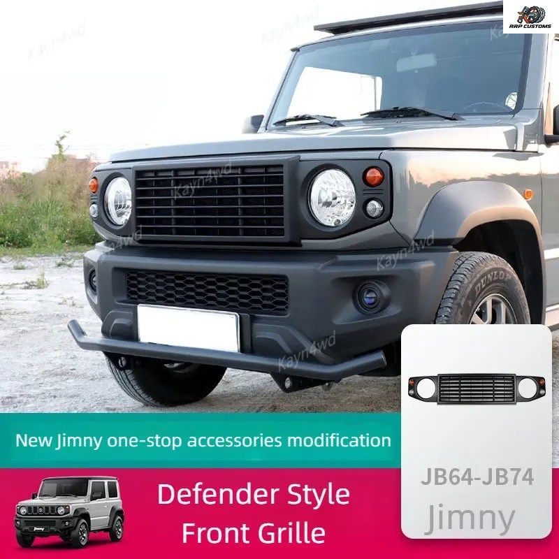 オフロード4x4エクステリアアクセサリー ABSディフェンダースタイルフロントレーシンググリル 2019-2024 スズキジムニー JB64 JB74 フロン