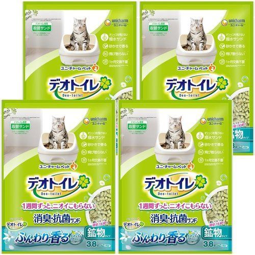 デオトイレ 猫用 サンド 香る消臭 清潔感を保つサンド グリーン 3.8L×4個 おしっこ ペット用品 ユニチャームケース販売