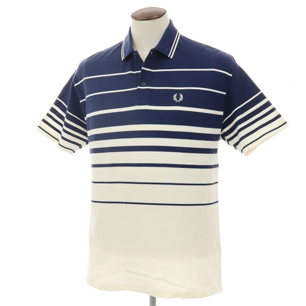 【中古】フレッドペリー FRED PERRY BEAMS別注 コットン ボーダー 半袖ポロシャツ ネイビーxオフホワイト【サイズL】【メンズ】