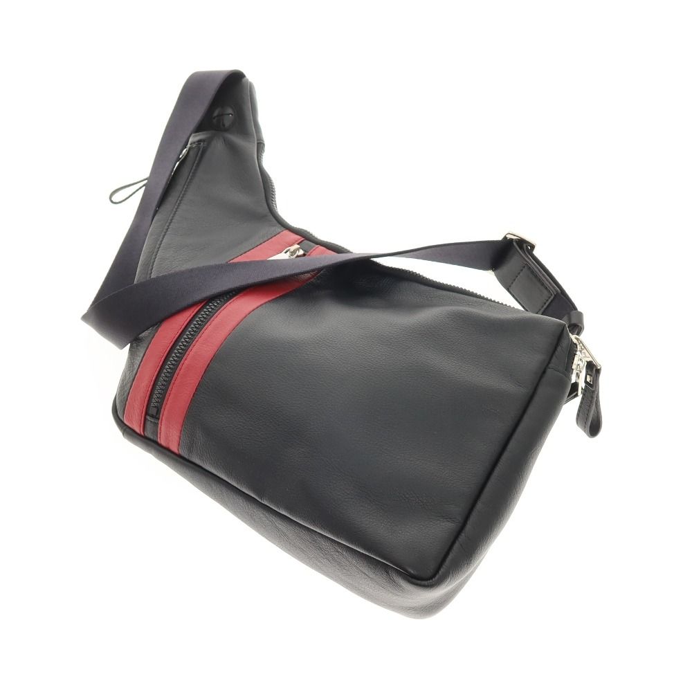 【中古】フジタカ FUJITAKA レザー ショルダーバッグ ブラックxレッド【WxH22】【メンズ】