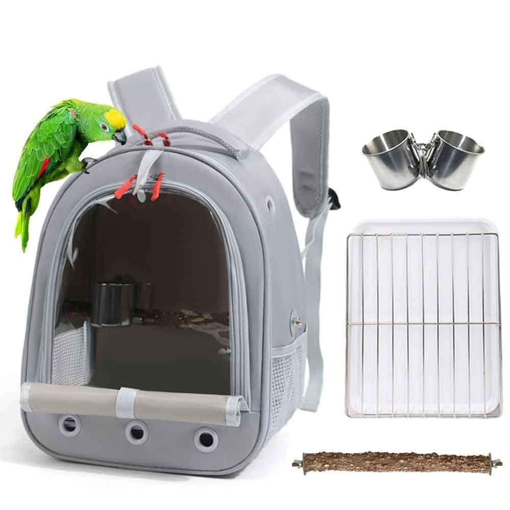 新品 IYOIYA 鳥 キャリーバッグ 防寒 餌入れ 止まり木 インコ キャリー リュック 持ち運び 移動用 バードキャリー 透明 通気 お出かけ バッグ キャリーケース 文鳥 セキセイインコ オカメインコ オウム カーテン付き