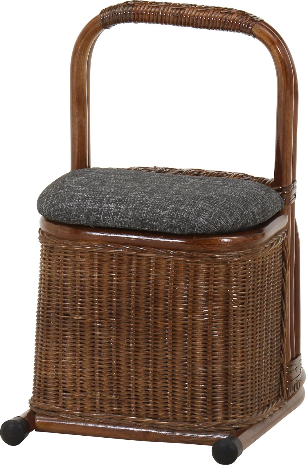 新品 不二貿易 ラタン 籐 つかまり収納ステッキ 幅31×奥行39×高さ55cm 収納付き 立ち上がり補助 完成品 ブラウン 61882
