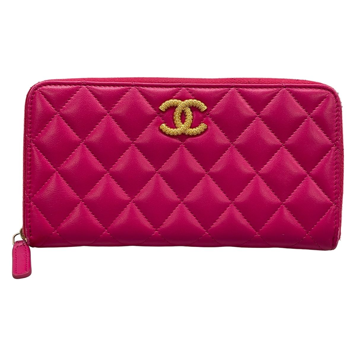 CHANEL(シャネル) 長財布 マトラッセ ピンク ココマーク/ゴールド金具/ラウンドファスナー ラムスキン
