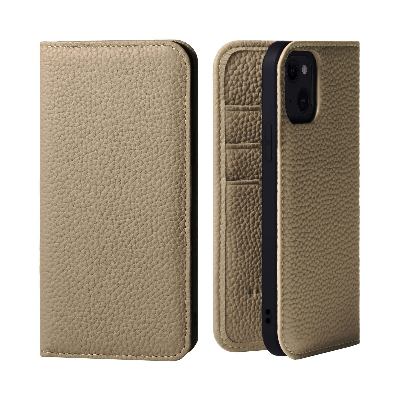 新品 HANATORA for iPhone 15 ケース 手帳型 本革 スマホケース スマホ スタンド コードホルダー 付き シュリンクカーフレザー マグネットなし グレージュ PH-15-Grege ギフト 誕生日 女性 男性 彼女 お母さん お父さん 人