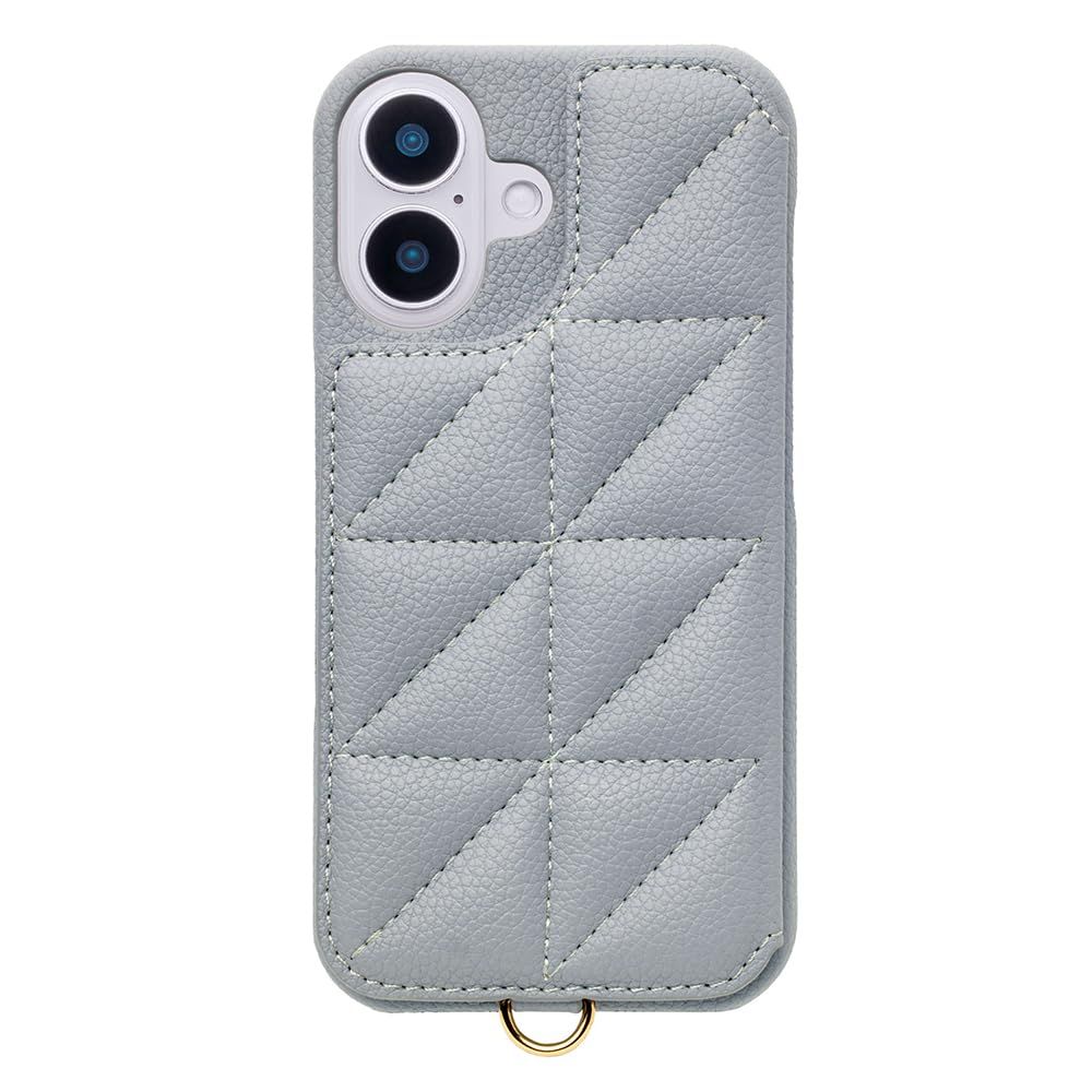 新品 [ UNiCASE 公式 ] iPhone 16 対応 背面手帳型 ケース ミラー付き [ パフステッチ × キルティング ] カード収納 落下防止 鏡付き スマホケース ユニケース Triangle Puffy Case (ペールブルー)