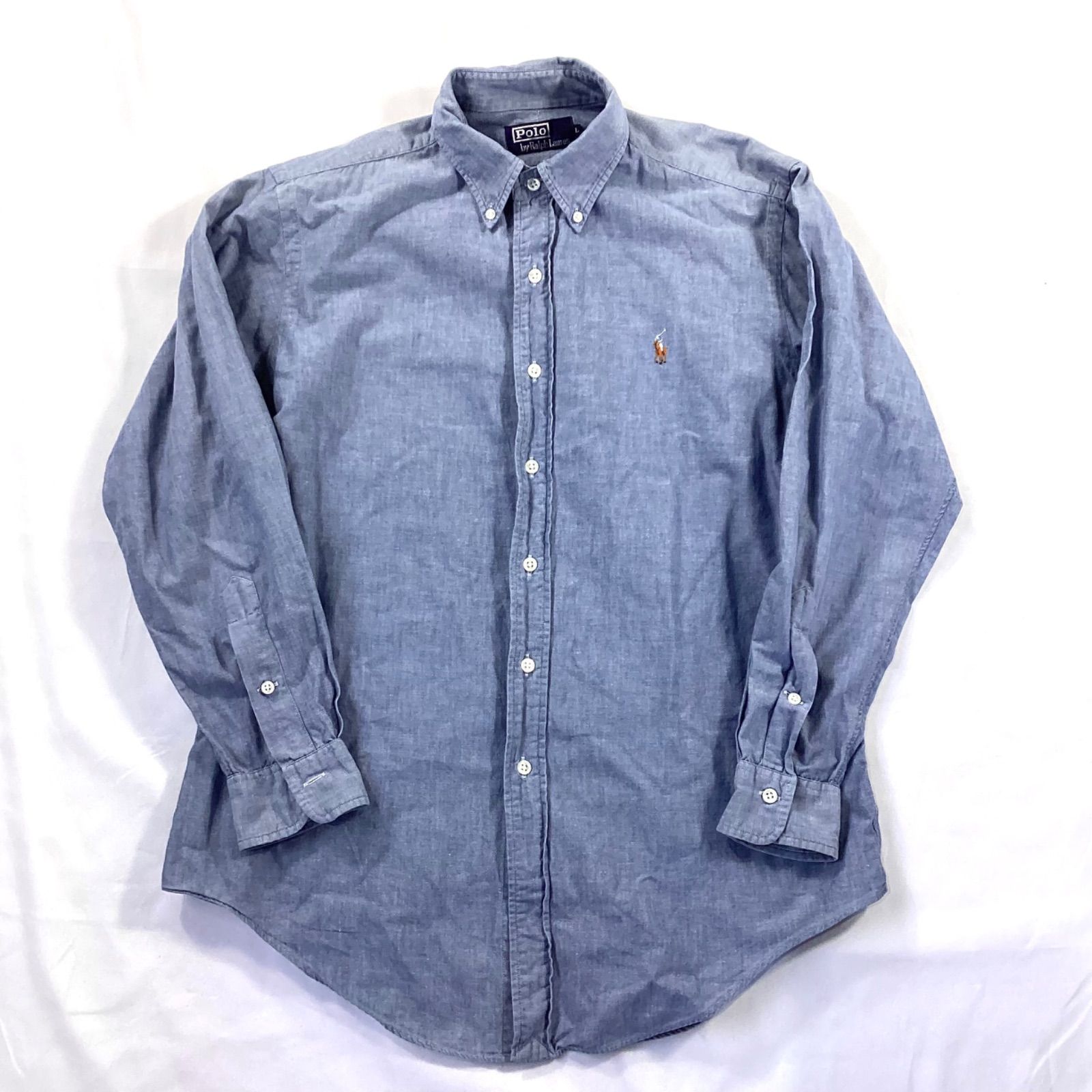 Polo By Ralph Lauren ポロバイラルフローレン デニムシャツ ダンガリーシャツ 胸ロゴ ポニー 90s ヴィンテージ オールド サイズL
