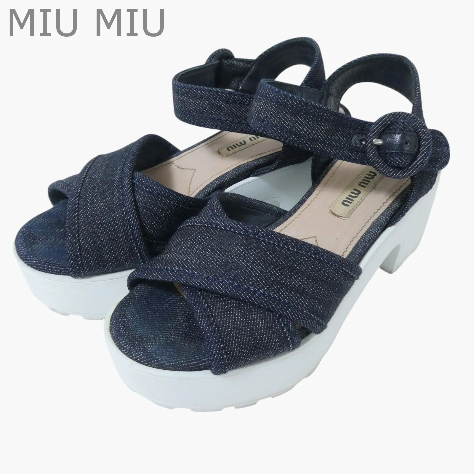 MIU MIU ミュウミュウ デニム 厚底 サンダル プラットフォーム 