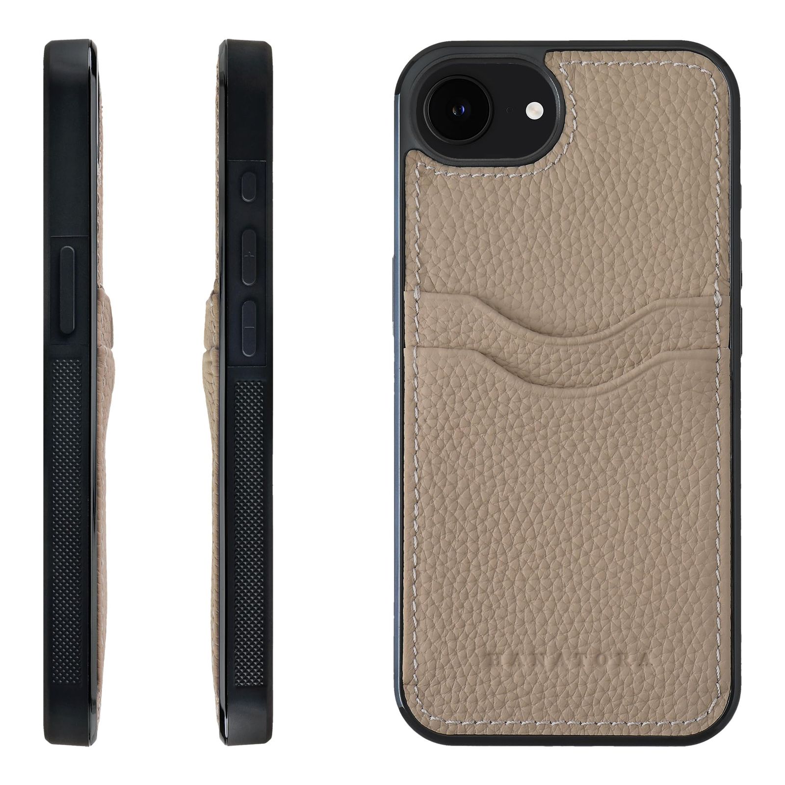 新品 HANATORA for iPhone 17e 16e ケース 本革 耐衝撃 バンパー型 スマホケース スマホ ストラップ 付き シュリンクレザー ギフト グレージュ CPGGZ-16e-Grege