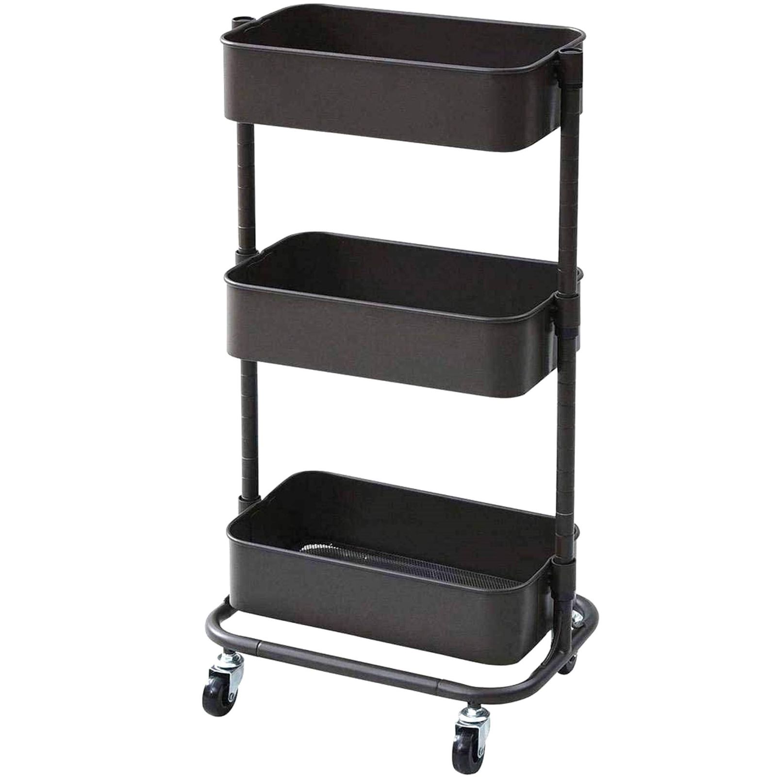 新品 山善(YAMAZEN) キッチンワゴン スリム 高さ調節可能 全体耐荷重30kg メッシュタイプ キャスター付き 幅39.5×奥行27.5×高さ77cm バスケットトローリー 組立品 ダークブラウン LSBT-3(DBR)