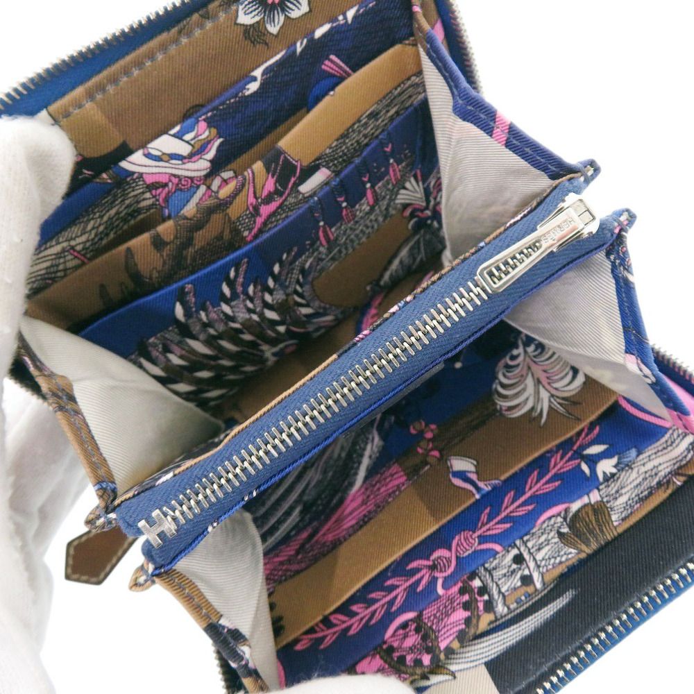 エルメス アザップロング シルクイン エトゥープ シルバー金具 ブルー H金具 エルメス アザップ シルクイン コンパクト ヴォーエプソン/シルク