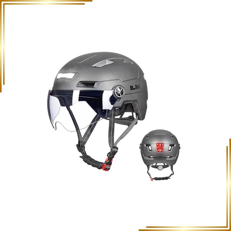 【新品】 ILM 自転車 ヘルメット 大人 LEDライト付属 夜間照明 バイザー付き CE/CPSC/ASTM/EN1078認定 ロードバイク/サイクリングヘルメット 通学通勤 軽量 通気 耐衝撃 サイズ調節 男女兼用（グレーL/XL）
