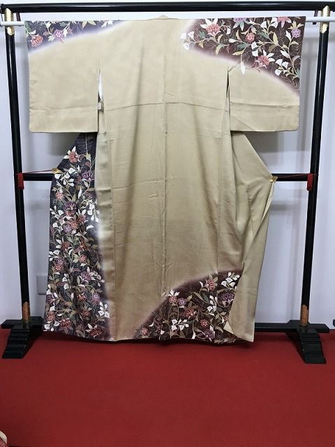 【中古】Sサイズ 訪問着 正絹 生成り地に花鳥模様