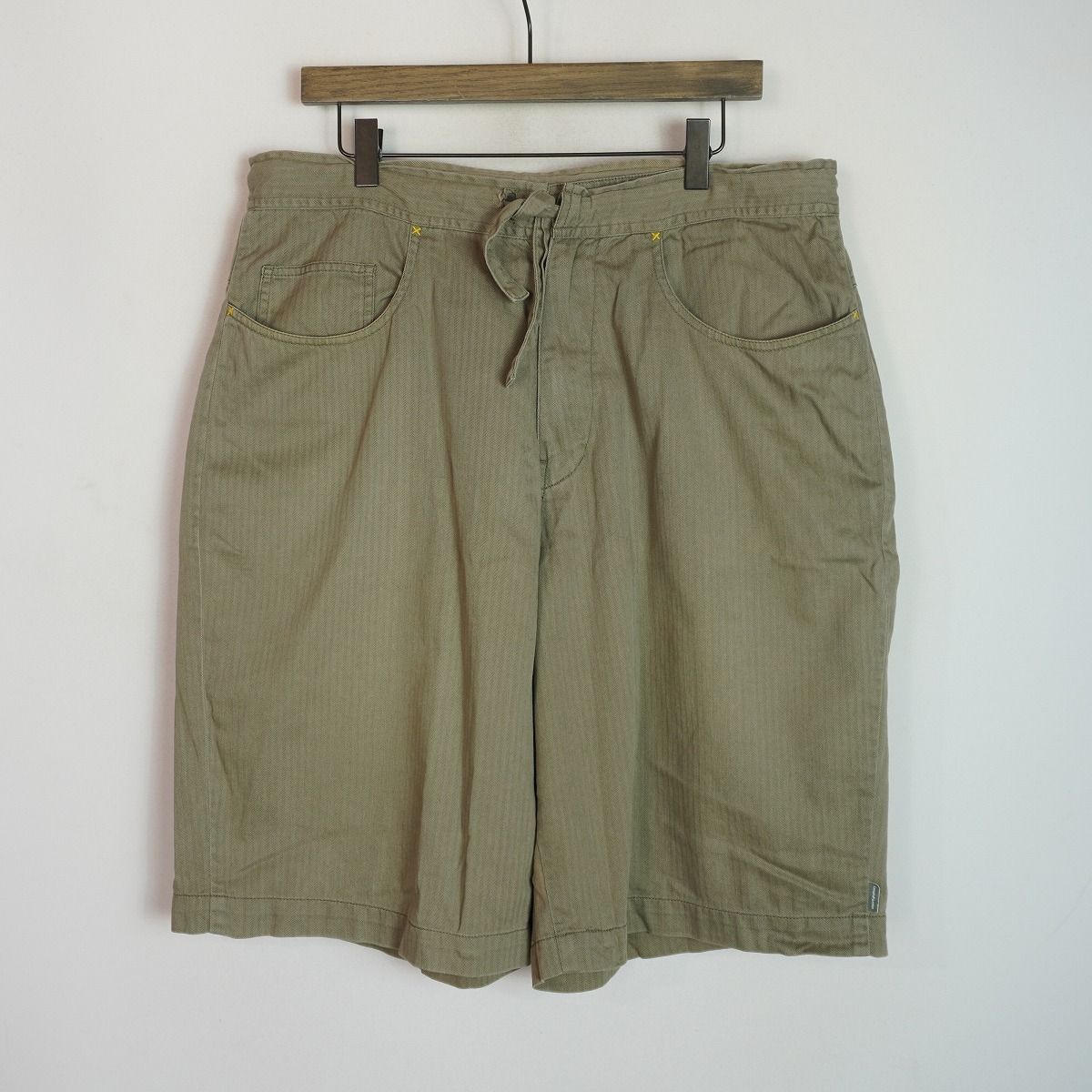 90S 00S 初期 WTAPS ダブルタップス ミリタリー ヘリンボーン イージー ショーツ ショート パンツ カーキ系 サイズL 2743Q♪