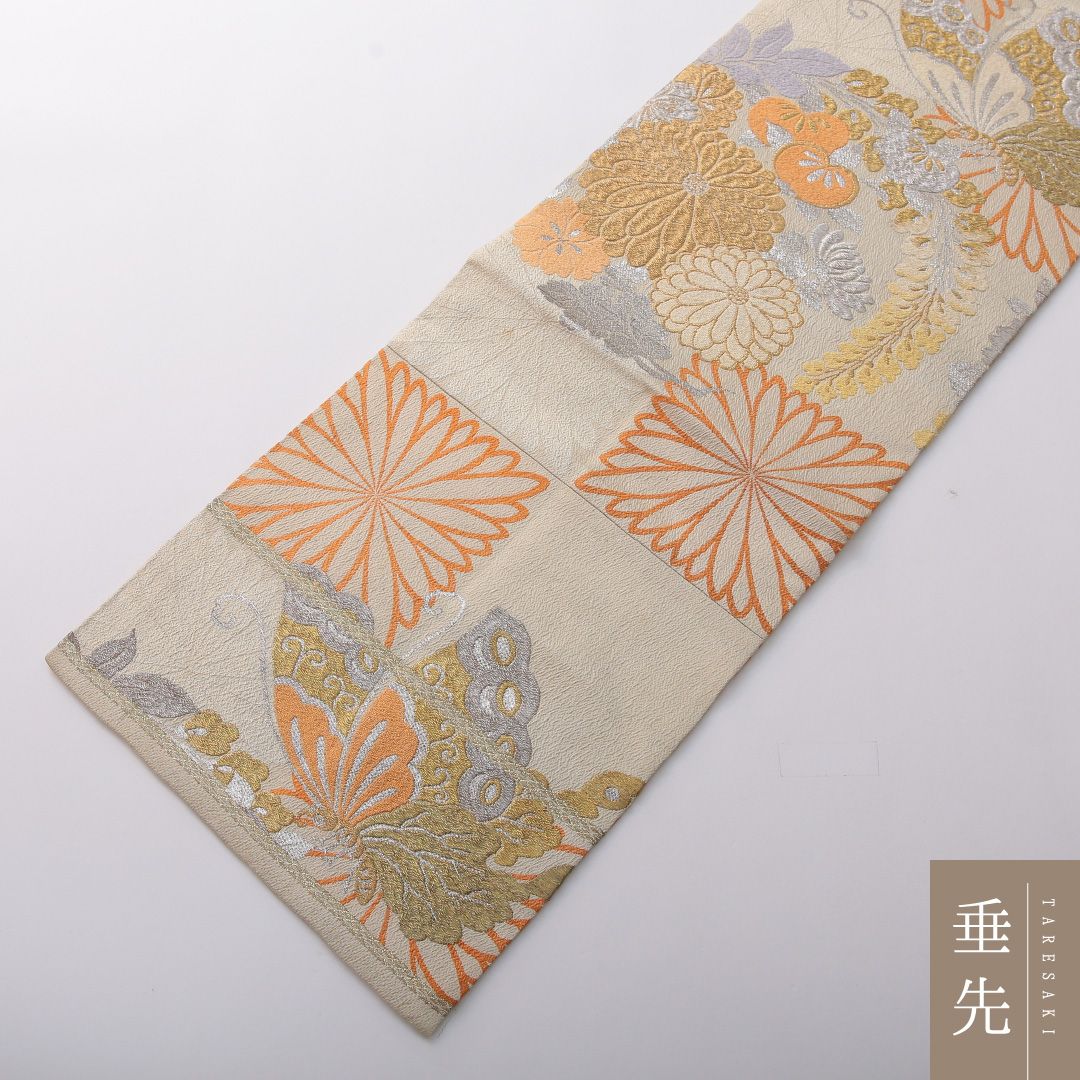 専用帯6836 ●高級 正絹 名古屋仕立て 名古屋帯 乱菊 特価！アンティーク 九寸名古屋帯 Cランク 帯丈338cm 正絹 六通 名古屋