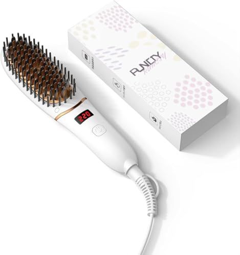 RUNCTY ヒートブラシ ブラシ型ヘアアイロン 5000万マイナスイオン 30秒急速加熱 5段階温度調整 120-220℃ ツヤ髪 ナチュラル仕上がり 30min自動電源オフ 火傷防止 静電気防止 プロ仕様 軽量 コンパクト 海外対応 (パールホワイト)t 6,386円
