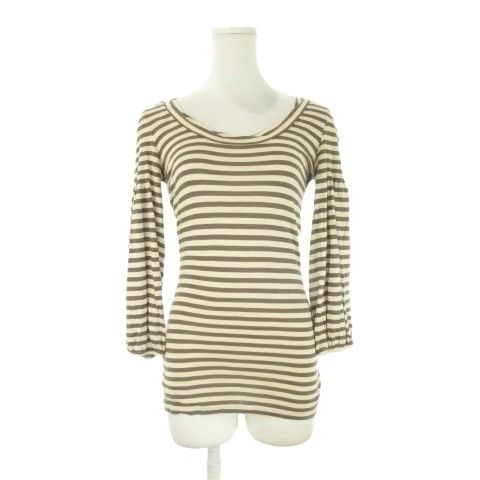 マックス&コー MAX&CO. tricot カットソー 絹 シルク S 茶 ブラウン ストライプ柄 ボートネック 長袖 P7 ETH TSH 27M /CK8 ■ECD004