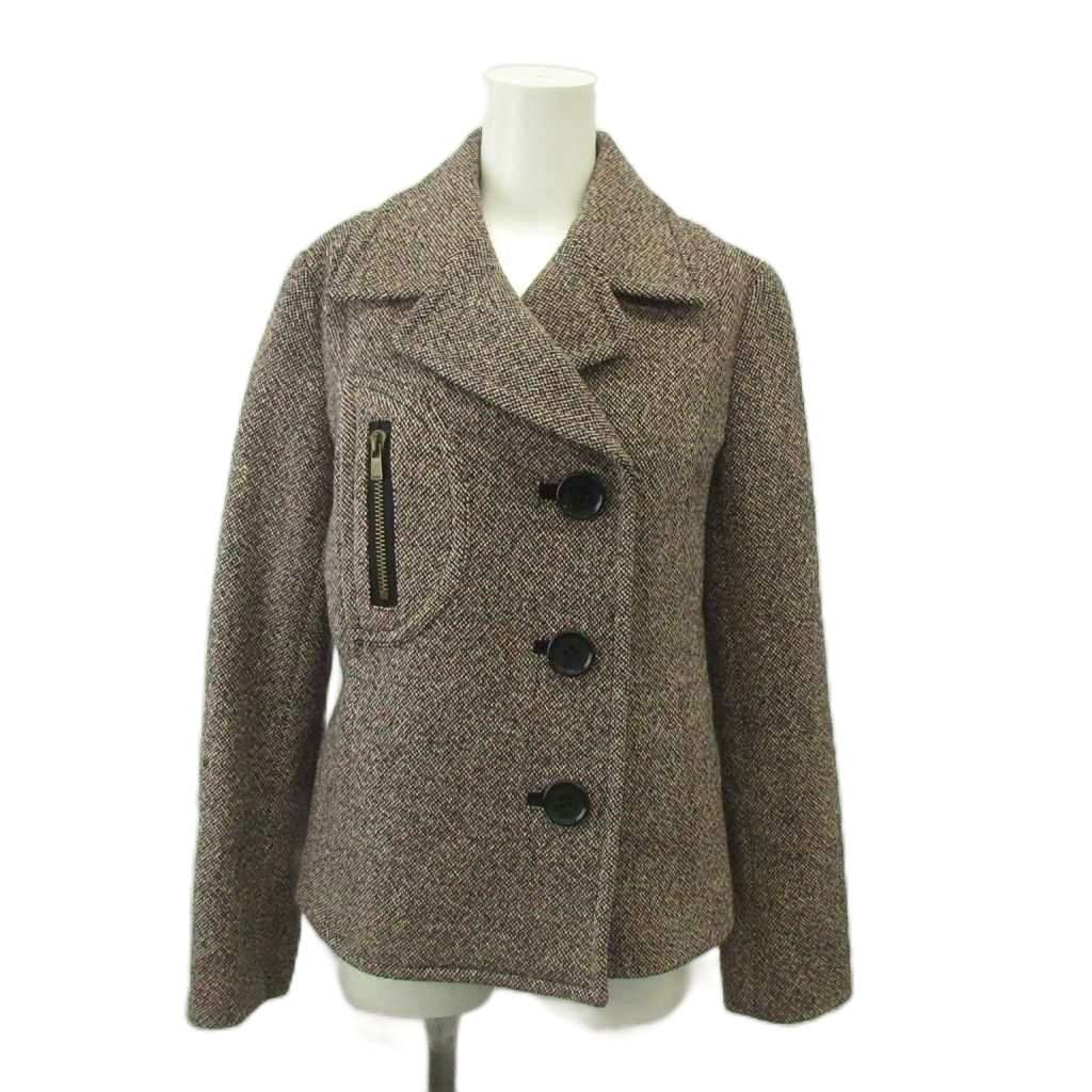 ソニアリキエル SONIA RYKIEL ジャケット ウール 38 茶 ブラウン グレー ベージュ ミックスツイード柄 ダブルブレスト 長袖 ECD004 /SH ■ECD004
