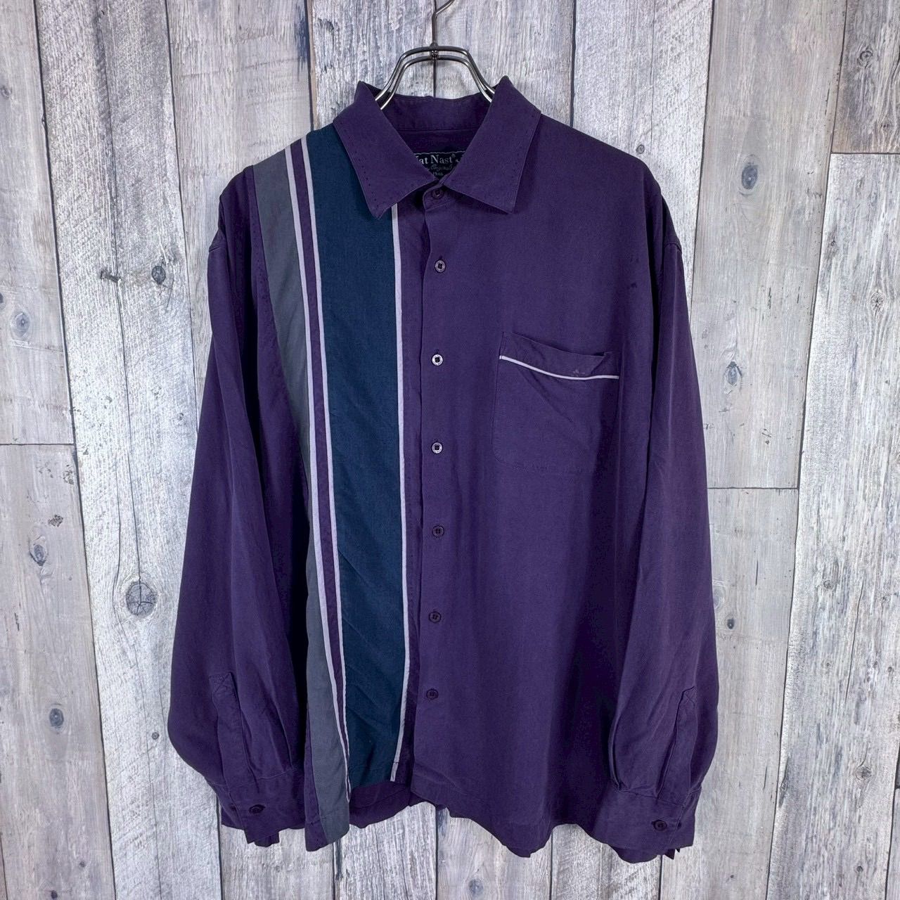 OLD Nat Nast 90s ヴィンテージ パープル 長袖 ドレス シャツ メンズ XL サイズ