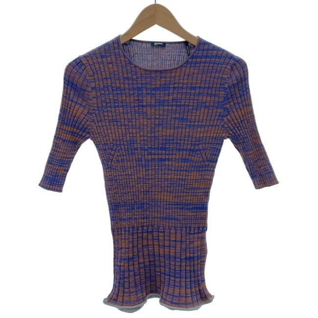 【中古】　JIL SANDER NAVY　セーター　五分袖　トップス　クルーネック　リブニット　総柄　オーバーサイズ　古着　/2496