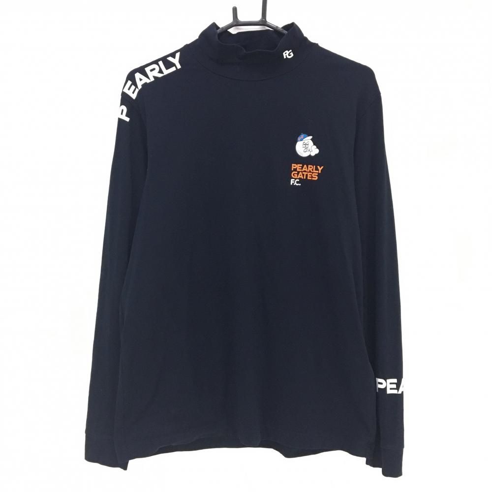 【美品】パーリーゲイツ 長袖ハイネックシャツ ダークネイビー×白×オレンジ メンズ 5(L) ゴルフウェア 2024年モデル PEARLY GATES