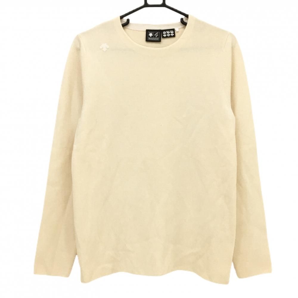 【美品】デサントゴルフ セーター ライトベージュ 肩ロゴ ウール混 ニット 中田英寿 メンズ ゴルフウェア DESCENTE