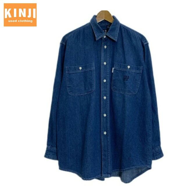 【中古】　GAP　OLD GAP　ダンガリーシャツ　90s vintage　90年代　長袖　シャツ　トップス　デニム　無地　レギュラーカラー　胸ポケット　ワンポイント　ブランドロゴ　刺しゅう　古着　/1919