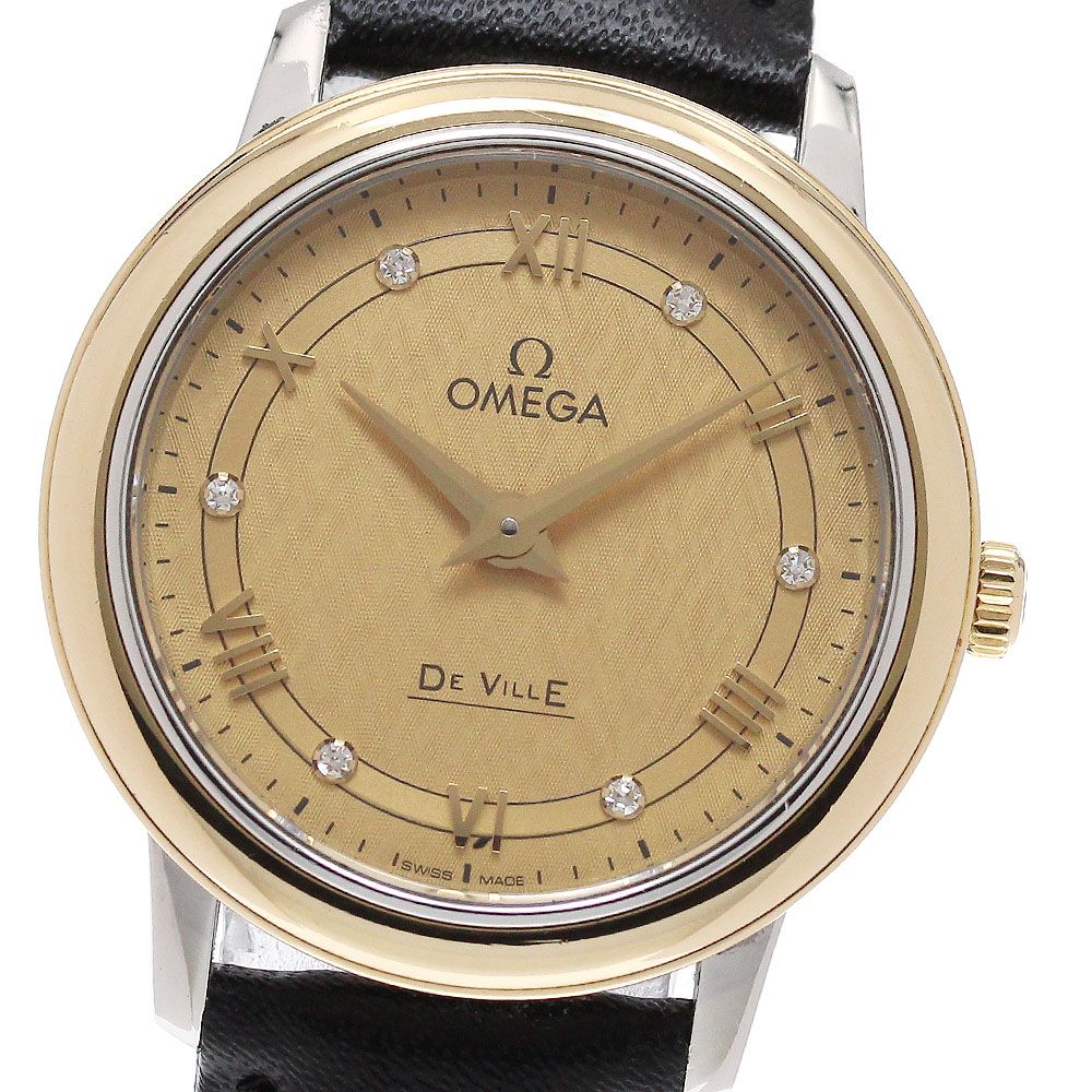 オメガ OMEGA 424.23.27.60.58.001 デビル プレステージ K18YGベゼル 6Pダイヤ クォーツ レディース 良品 _959977