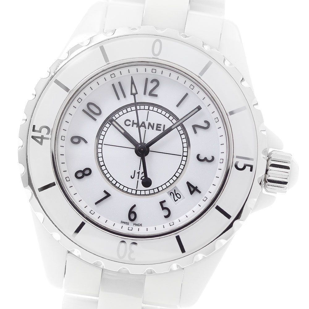 シャネル CHANEL H0968 J12 33ｍｍ 白セラミック デイト クォーツ レディース 良品 箱・保証書付き_958260